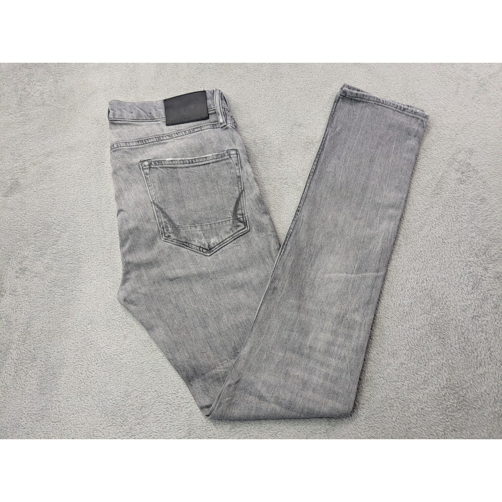 ALLSAINTS Mens W32 Cigarette Gray Wash Distressed Slim Jeans Denim Button Fly